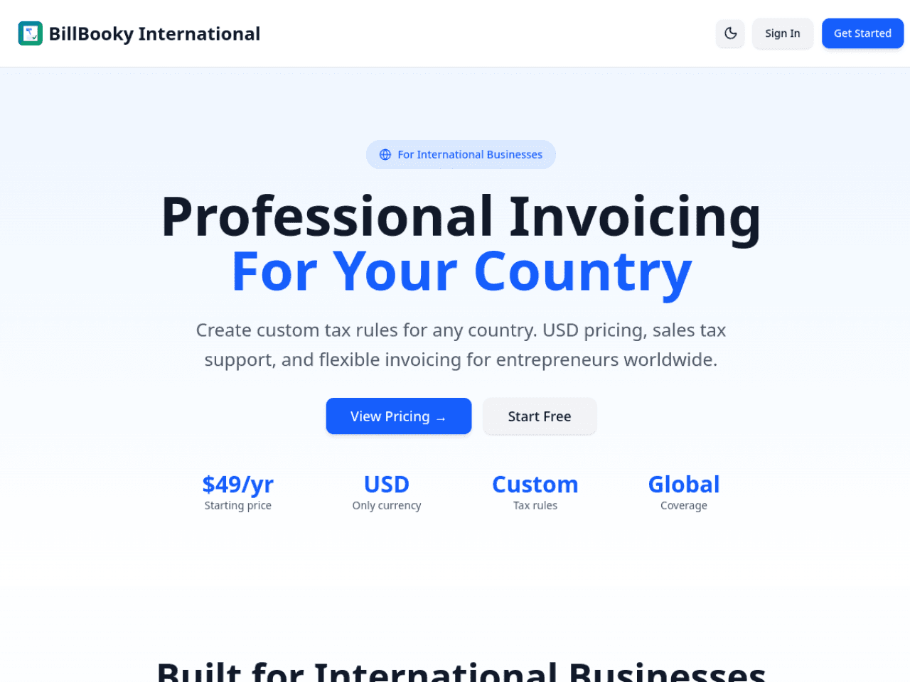 BillBooky — live website screenshot
