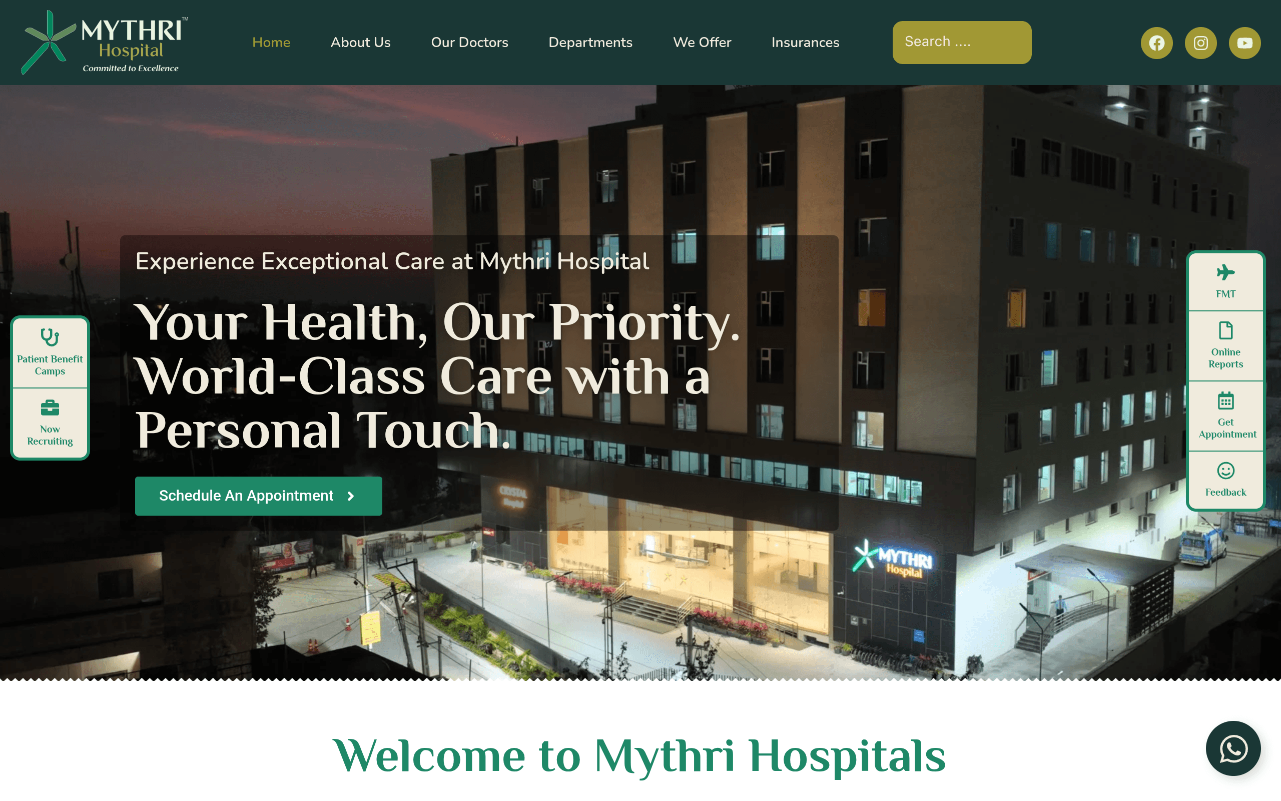 Mythri Hospital — live website screenshot